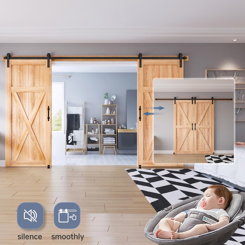 EaseLife 12 FT Double Sliding Barn Door Track and Handle