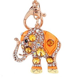 Axmerdal Gold-tone Bling Crystal Animal Featured Elephant Keychain Key Chain Super Cute Purse Handbag Charm Gift (Yellow Elephant)