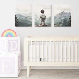 SKYSUKEY Baby Boy Adventure Nursery Decor Set of 3 Nature Toddler Room Outdoors Mountain Woodland Wall Art Framed Canvas 12"x16"