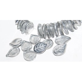 Leaf Pressed Glass Beads, Crystal Silver Half Coating (27001), Glass, Czech Republic (18 x 13 mm)