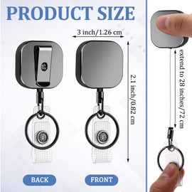 Leelosp 10 Pack Heavy Duty Retractable Badge Holder Reel Metal ID Badge Holder with Belt Clip Keyring Retractable Clip Bulk Card for Work Employee Doctor Nurse Gifts (Glossy Black,Square)