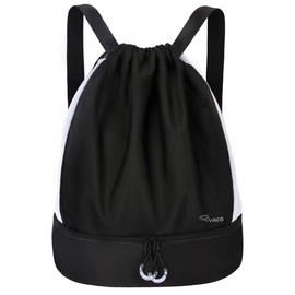 RYACO Drawstring Bags Drawstring Gym Bag Water-Resistant Sports Backpack, String Sackpack with Shoes Compartment Insided Separation Bag for Gym Sport School Swimming Beach