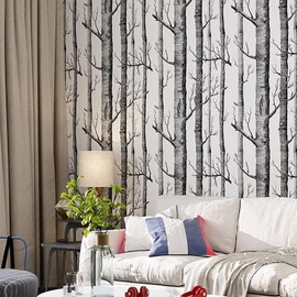 TX-Arts Birch Tree Peel and Stick Wallpaper Shiplap Black/White Removable Wallpaper Self Adhesive Wallpaper Waterproof and Shelf Liner Home Decoration 17.7" x 118"