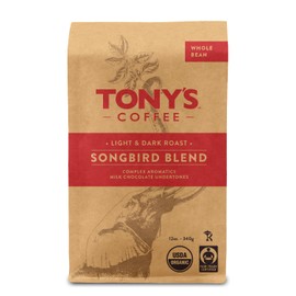 Tony's Coffee, Songbird Blend (12oz), Dark & Light Roast Blend Whole Bean Coffee, Organic and Fair Trade