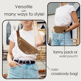 MAXTOP Bumbag Waist Fanny Pack Running Belt for Women Men Unisex Bum Bag with Headphone Jack and 4-Zipper Pockets Adjustable Strap for Outdoors Workout Hiking Gifts Brown