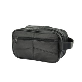 LORENZ - Miami Large Leather Wash Bag Toiletry Case (Black)