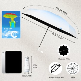 Mini Travel Gradient Color Folding Umbrella With Built-in Hidden Telescoping Handle for Women Kids,6 Ribs,Small Lightweight Pocket Parasol,Compact Portable,UV Protection,UPF 50,Rain Sun,Purse Car
