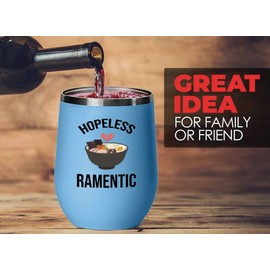 Ramen Lover Gift Blue Edition Wine Tumbler 12oz - Hopeless Ramentic - Japanese Food Sarcasm Funny Food Lovers