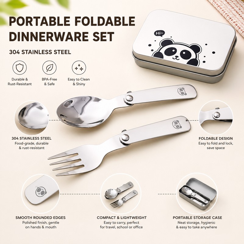 Portable Folding Cutlery Set for Kids – 3-Piece Stainless Steel