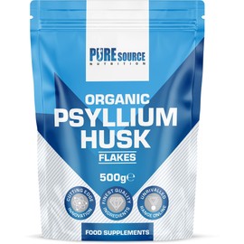 Organic Psyllium Husk Whole 500g - 99% Purity Husks Flakes Soluble Natural Fibre for Baking Drinks Gut Laxatives Constipation Relief Digestive Aid Isabgol Ispaghol by Pure Source Nutrition