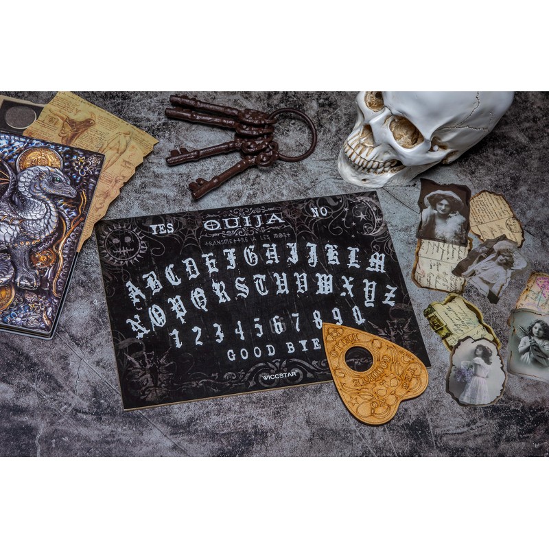 WICCSTAR Wooden black Ouija board game with planchette and detailed