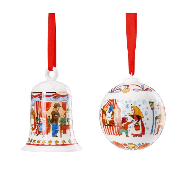 Hutschenreuther 2019 Porcelain Bell and Ball 2019 Christmas Market Motif in Original Packaging