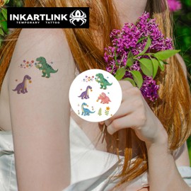 INKARTLINK No water needed,Semi-permanent tattoos,adult,fake tattoos,Set of 2,Waterproof,Realistic,Lasts 3~5 days，Gift,Pool,Selfie(Floral Dinos)