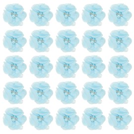 PATIKIL 2" Chiffon Flowers, 30Pcs Fabric Flowers Sewing Appliques Embellishments with Rhinestone Pearl for DIY Crafts Wedding Headbands Party Decoration, Blue