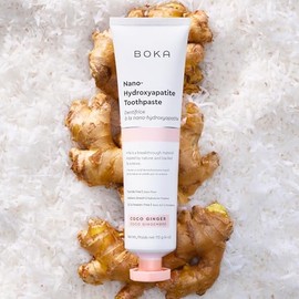 Boka - pasta dental sin flúor, pasta dental nano hidroxiapatita, adecuada para dientes sensibles, para el cuidado bucal de adultos, sabor a jengibre de coco, 4 onzas líquidas, 1 paquete