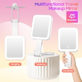 GOMIPURU Magnifying Travel Mirror with Light, 30X/1X Double-Sided Magnifying Mirror with 3 Color Lights, Brightness Adjustable, Foldable Handheld Makeup Mirrors Portable for Travel and Desktop Use