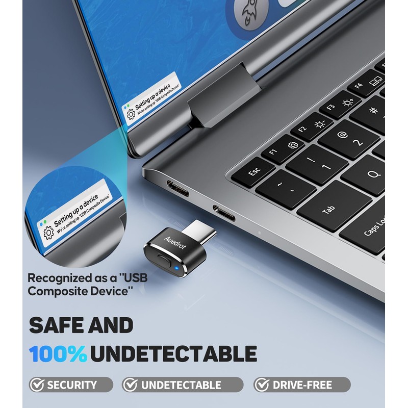 AUEDROT Mouse Jiggler USB-C Undetectable Mouse Jiggler Type C Mover