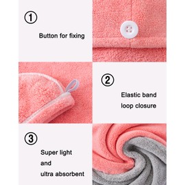 Lumimi 6 Pack Microfiber Hair Towel Wrap for Women,Super Absorbent Quick Dry Lightweight Turban with Button Anti Frizz Fast Drying for Straight Curly Hair