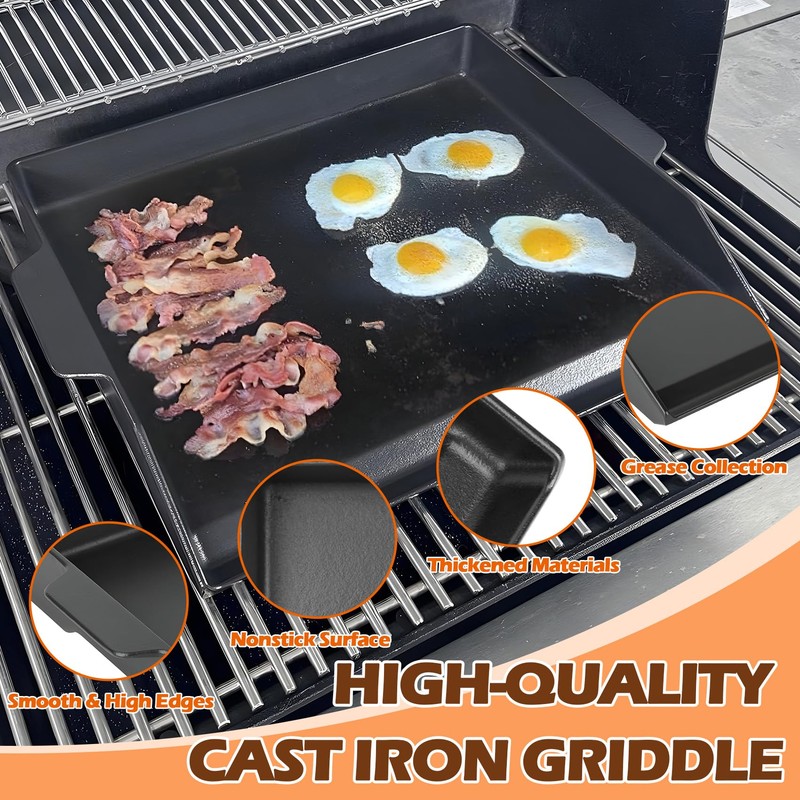 MOASKER Universal Cast Iron Griddle 18.6" x 14", Pre-Seasoned Nonstick