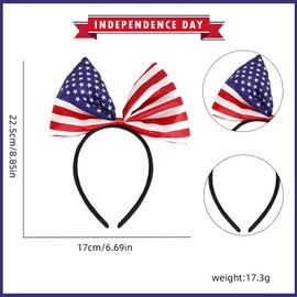 ROMODIYA 4th of July Bow Headbands American Flag Head Band Boppers Independence Day Party Hair Supplies USA Flag Design Bowknot Hairband Hair Decorations for Women Festive Parade Accessories 1Pcs