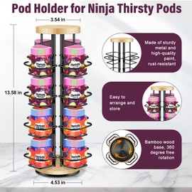 Joehea Pod Holder Compatible with Ninja Thirsti Pods, 16 Flavor Organizer for Ninja Thirsty Drink System, 360° Turntable 4-Tier for Ninja Thirsti Flavor Water Drops Organizer (1 Piece)