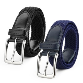 WERFORU Unisex Stretch Braided Belt Elastic Fabric Belt Braided Stretch Belt for Men and Women, Black+blue