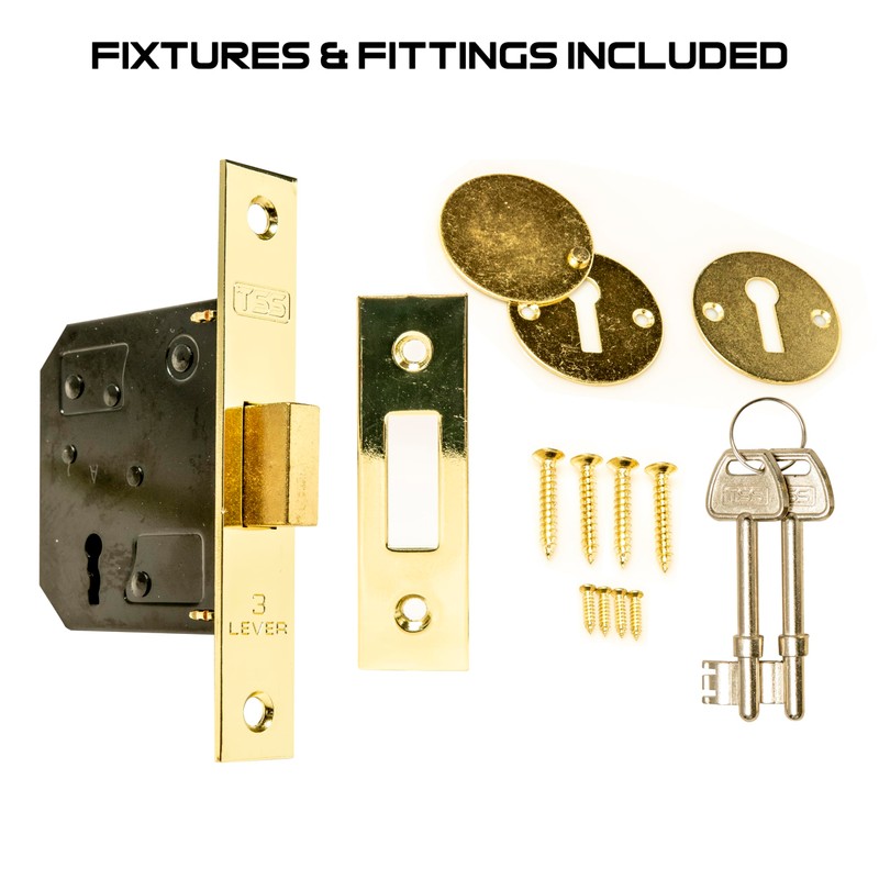 TSS 3 Lever Mortice Lock 79mm PB