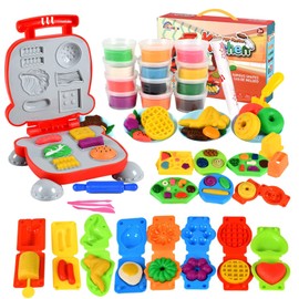 EPANO Juguetes de Cocina para Niños, Juego de Hamburguesas Herramientas de Masa Multicolor Y Masa de Juego Juguetes de Cocina con 12 Plastilinas de Diferentes Colores Regalo para Niños