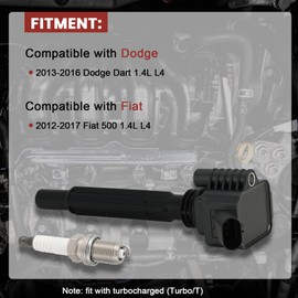 UF673 Ignition Coil Pack and Iridium-Platinum Spark Plugs Set of 4 Compatible with Fiat 500 2012-2017,For Dodge Dart 2013-2016,Replace# C1828, 68081914AC, 68081914AB