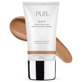 PÜR MINERALS 4-in-1 Tinted Moisturizer with SPF 20 - Hydrating Skin Tint Face Moisturizer, Primer & Foundation with Shea Butter, Aloe Vera & Vitamin B3 - Vegan Friendly, Paraben Free (Medium)