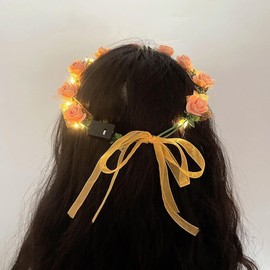 White Vintage LED Flower Crown, Glow Flower Wreath Headbands Luminous Led Bridal Headpiece Wedding Headdress Hair Hoop Party Favors Hair Accessories