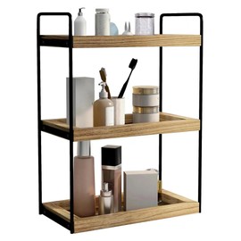 Dorhors 3 Tier Bathroom Counter Organizer,Countertop Bathroom Storage Shelf,Counter Tray and Vanity Organizer (Brown)