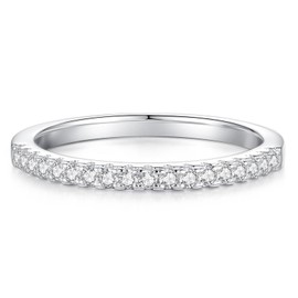 SAMIOVJ Moissanite Wedding Band, Wedding Rings for Women, D Color VVS1 Lab Created Diamond Sterling Silver Rings Half Eternity Stackable Engagement Ring Anniversary Band