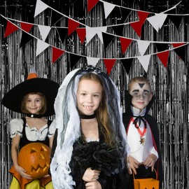 Black Foil Fringe Curtains Fachoige 3pack Tinsel Backdrop Party Streamers Door Curtains Photo Backdrop for Chrismas/Disco/Birthday/Graduation/Party Decorations and Supplies