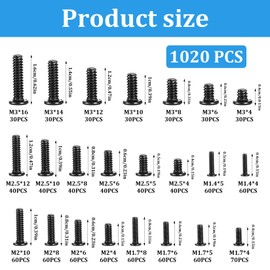 1020 Pcs Laptop Screws Set, M1.4 M1.7 M2 M2.5 M3 Small Flat Head Screws for Repair Universal Notebook PC Computer Electronic Screwss, Assorted Screw Assortment, with Screwdriver, Tweezers
