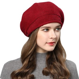 Superora Beret Hat Women's Beret Hat Chic Winter Knitted Beret, red