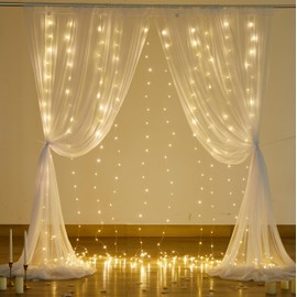 White Sheer Curtains with Lights Tulle Backdrop Curtain for Living Room Bedroom Parites Wedding Birthday Decorations 2 Panels 60" Wｘ96 L