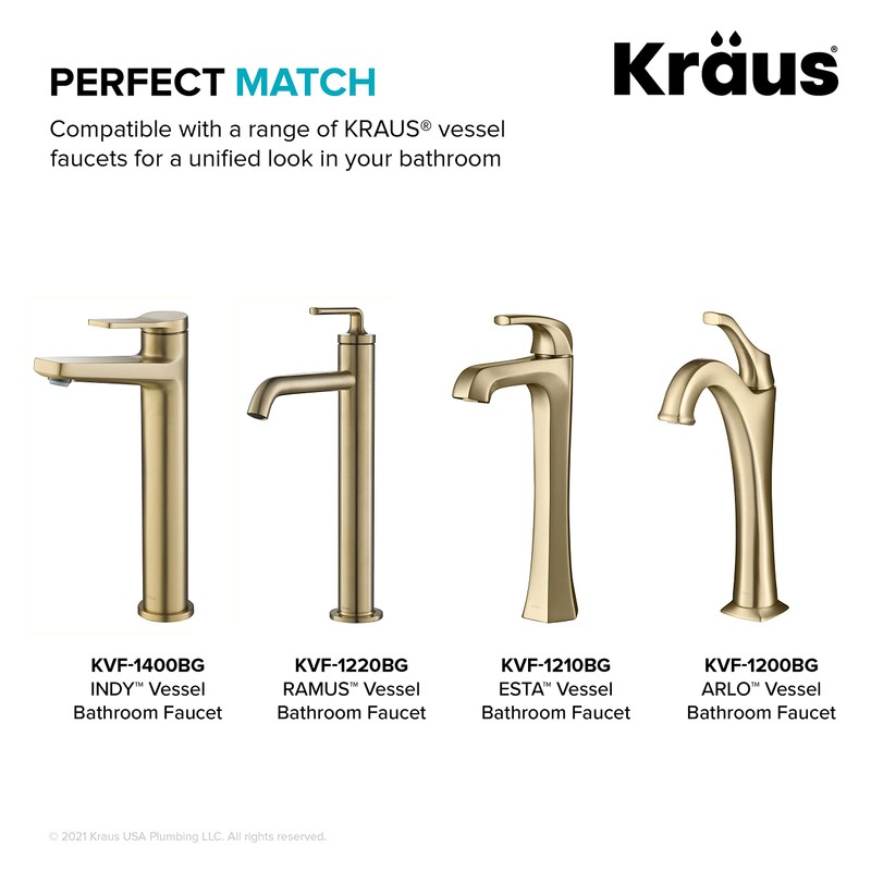KRAUS Bathroom Sink Pop-Up Drain Assembly in Brushed Gold for