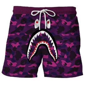 Anbiove Unisex Adults Purple Shark Cartoon Casual Beach Shorts