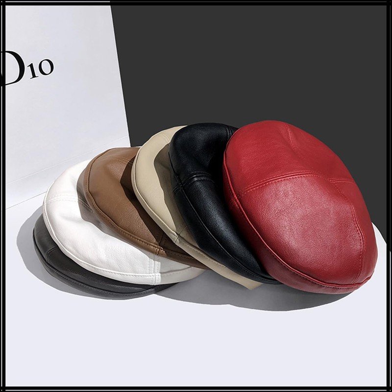 White Fang CZ336 Beret Leather Chain, Simple, Rock Hat, For
