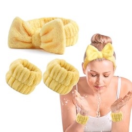 OWITER Skincare Headband and Wristbands Make Up Headband Wrist Bands for Face (yellow, 1 count (Pack of 1))