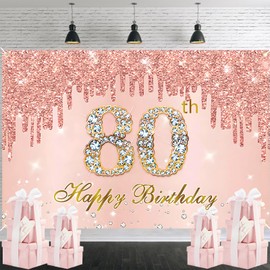 80th Birthday Decorations for Women, 80th Birthday Banner, WKxinxuan 80th Birthday Decorations Happy 80th Birthday Banner for Women Rose Gold 80 Birthday Decorations for Her, 59 X 39 Inch