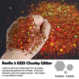 Renfio Chameleon Chunky Glitter, Mixed Fine Powder Color Shift 1.75 Oz (50g) PET Flake Hexagon Red Gold Glitters Sequin Resin Pigment Chip Dust for Slime Painting Craft Hair Body Beauty - Red Gold