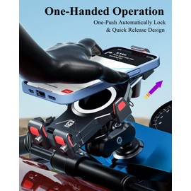 BRCOVAN Metal Anti-Theft Motorcycle Fork Stem Phone Mount Holder with Vibration Dampener & Secure Lock, Aluminum Alloy, Adjustable Size, Big Phone Friendly, Fit 4.7'' - 7.2'' Cellphone