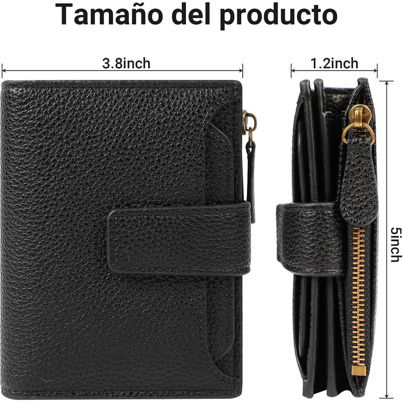 Cartera para Mujer Pequeña，Carteras de Cuero Plegable y Compacta