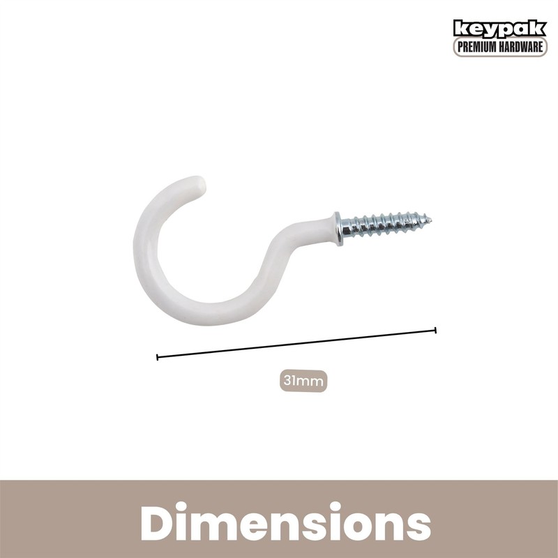 keypak White Metal Screw-in Cup Hooks Metal, 31mm Ceiling Hooks