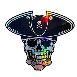 WickedGoodz Pirate Captain Holographic Vinyl Decal - Jolly Roger Bumper Sticker - for Laptops Windows Cars Trucks