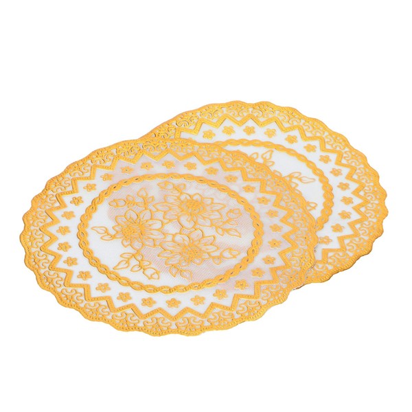 2pcs Hot Lace PVC Golden Plastic Table Mat, Bowl Coaster