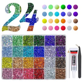 qiipii 20000PCS 24 Color Resin Rhinestones w B7000 Jewelry Glue for Bedazzling Crafting 3mm 4mm Flatback Crystal Stones Rainbow Colorful Gems Diamonds Crystals for Nails Face Makeup Tumblers Crafts