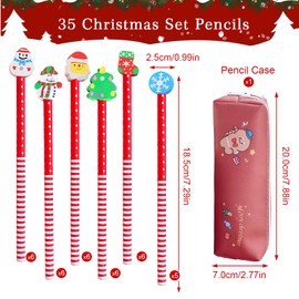 Pack of 35 Christmas Pencils, Children's Pencils, Cartoon Pencils, Pencils with Christmas Tree, Snowflakes Eraser, with Christmas Pencil Case, Suitable for Christmas Decoration